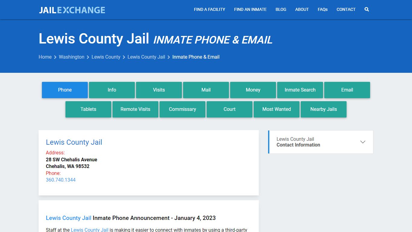 Inmate Phone - Lewis County Jail, WA - Jail Exchange